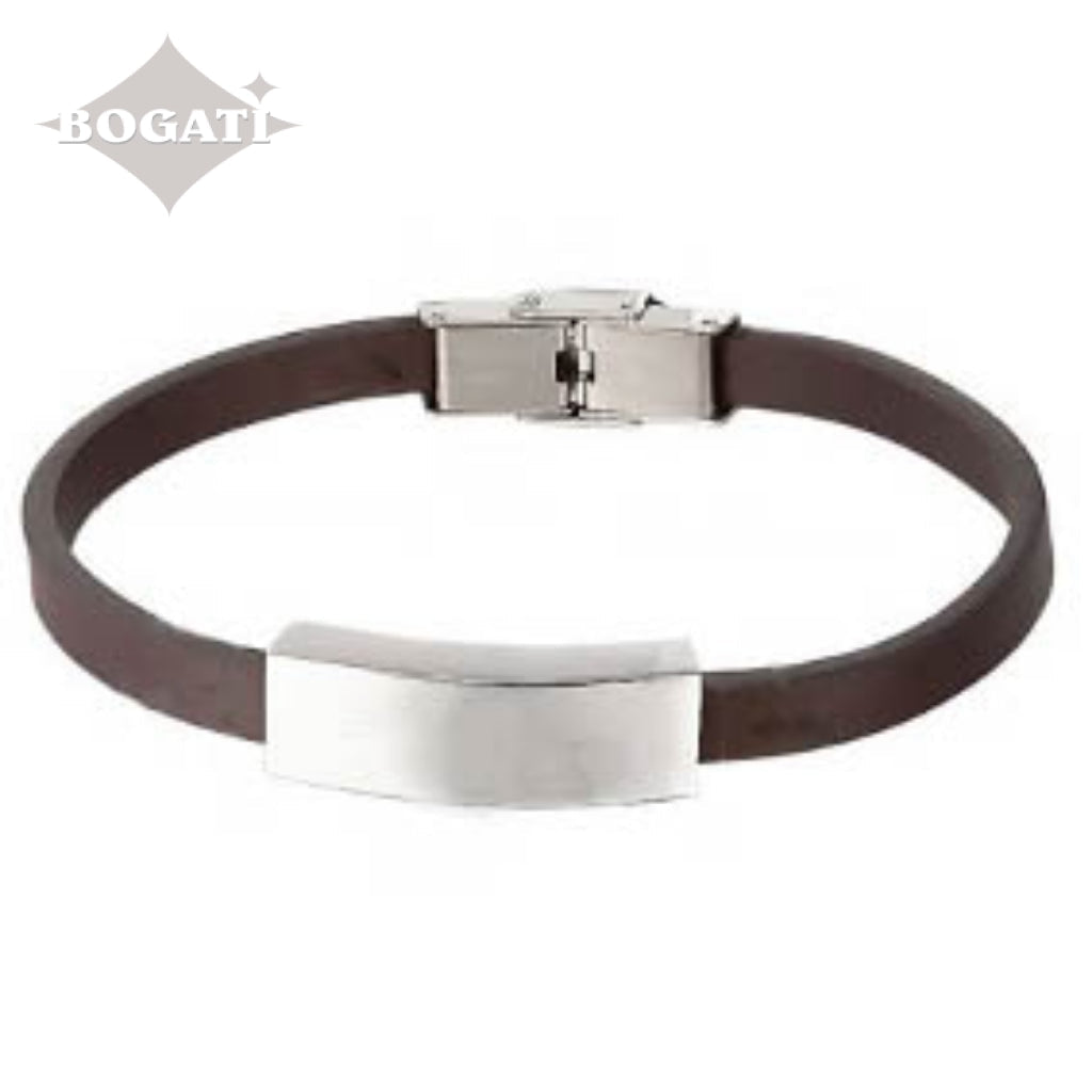 J-BRAC-07- Smooth Brown Leather Bracelet with Plaque