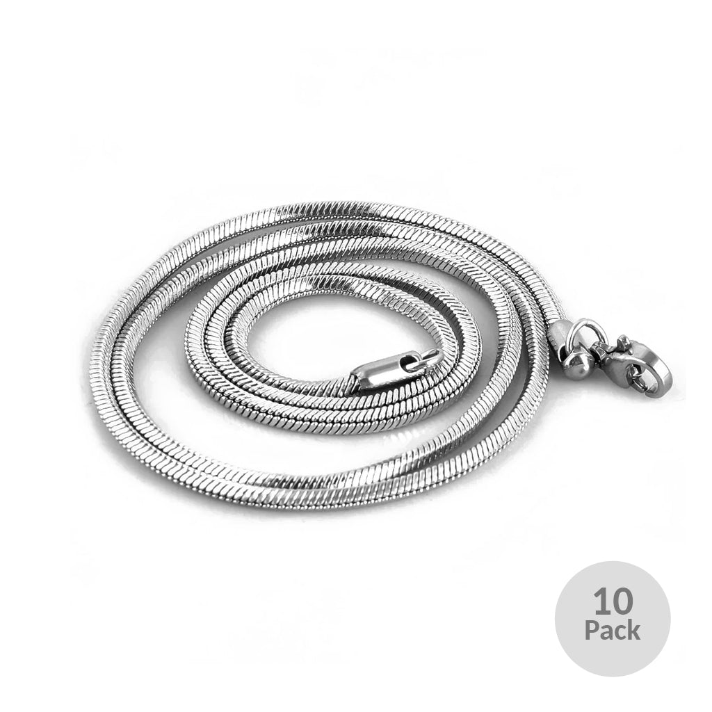 Silver-tone Snake Chain - 1.5mm x 22" Length - 10-pack