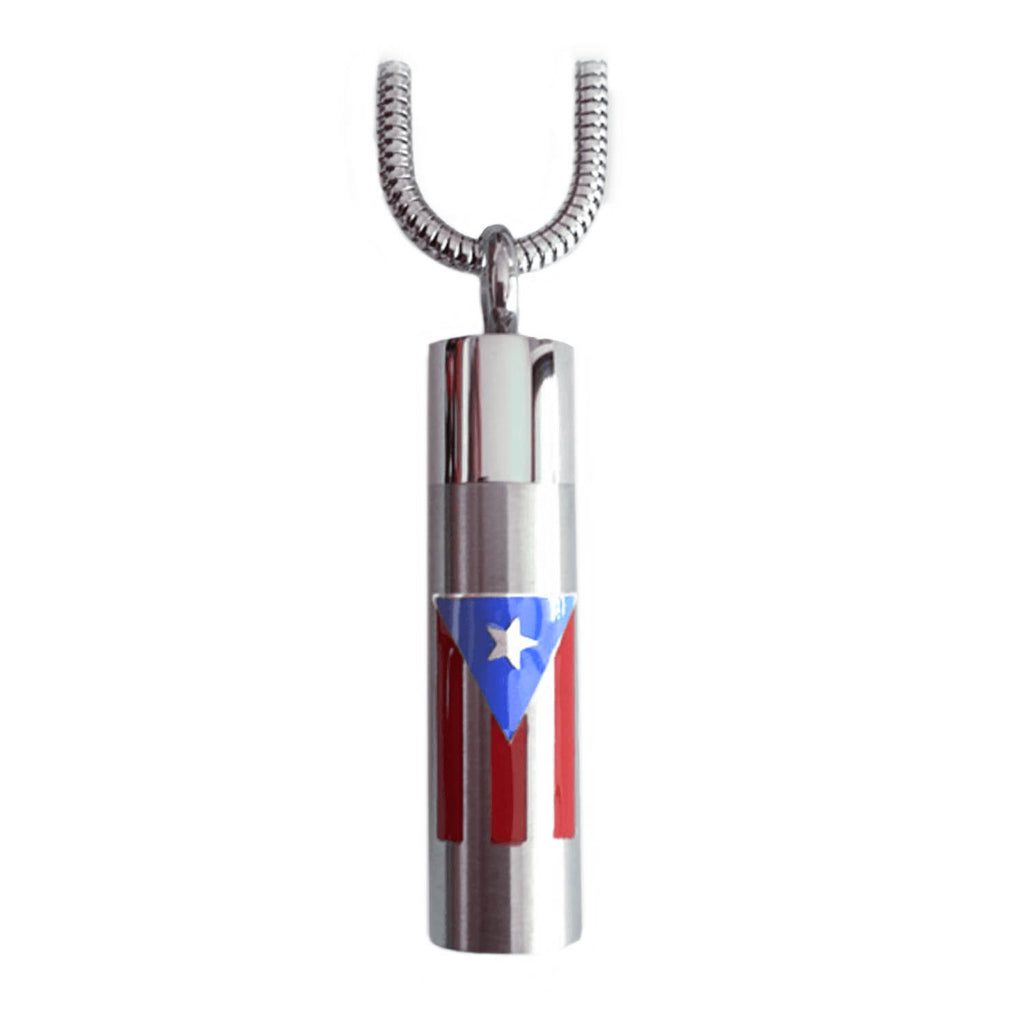 J-CYL-PRF - Puerto Rican Flag Cylinder - Silver-tone - Pendant with Chain