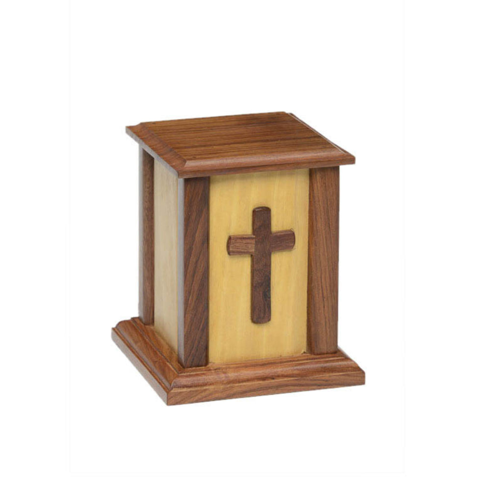SMALL Rustic Wooden Urn -NM-CC2- with Cross