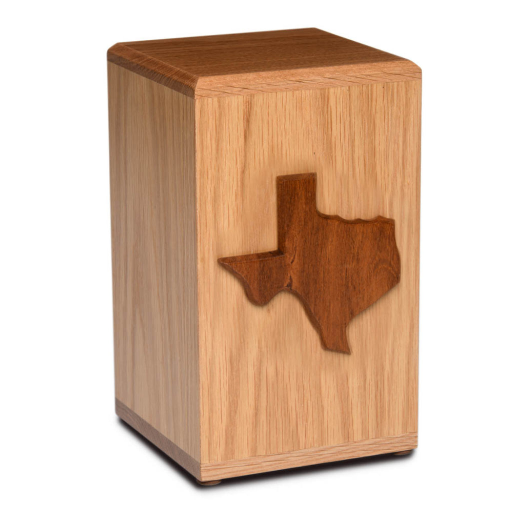 ADULT Solid Oak Tower Urn with Artisan Applique  - State Pride - Texas