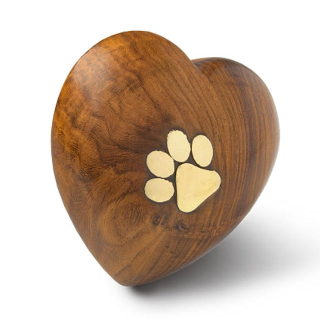KEEPSAKE Rosewood Heart Urn with Brass Paw print
