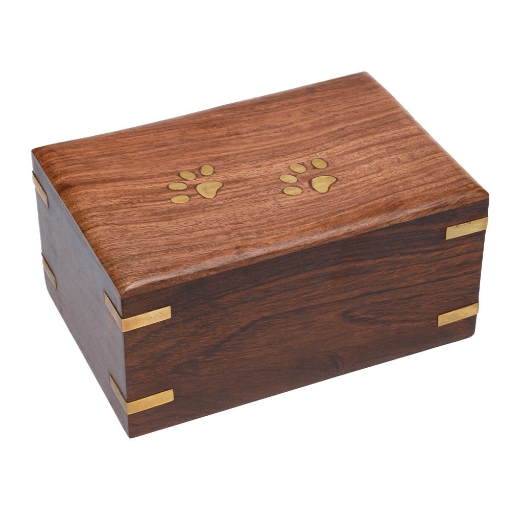 LARGE - Rosewood Pet Urn RW-PP with Brass Paws and Corners