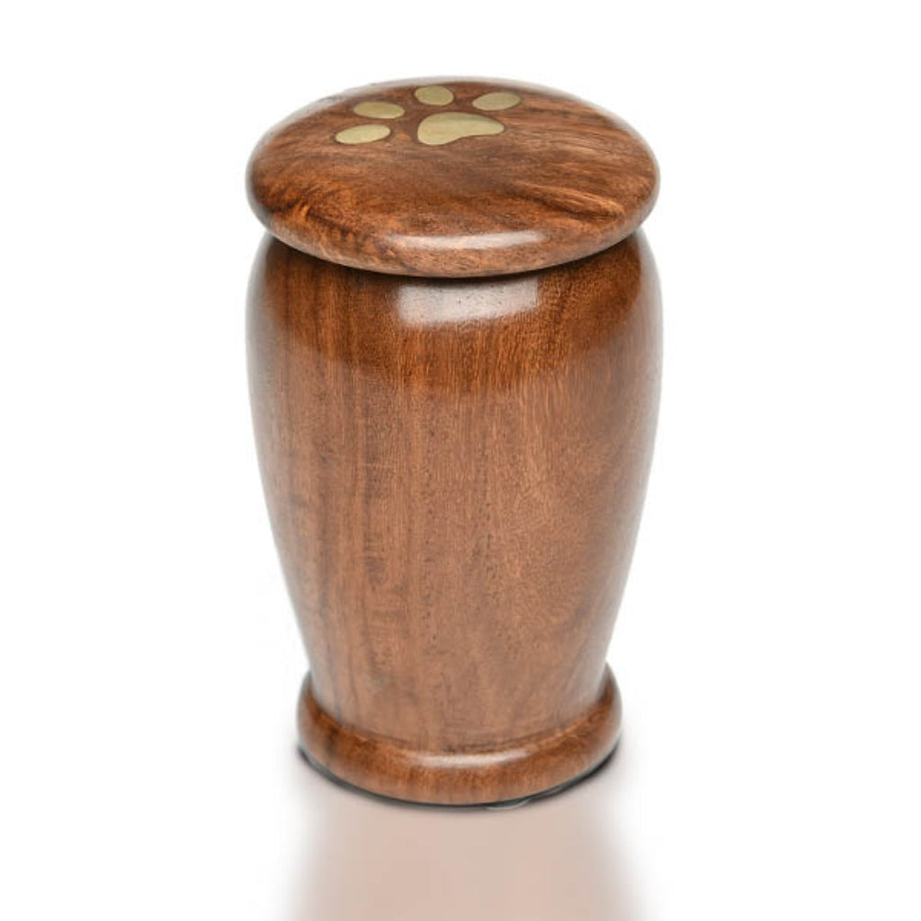 EXTRA SMALL Rosewood Vase Pet Urn -622- Brass Paw Print
