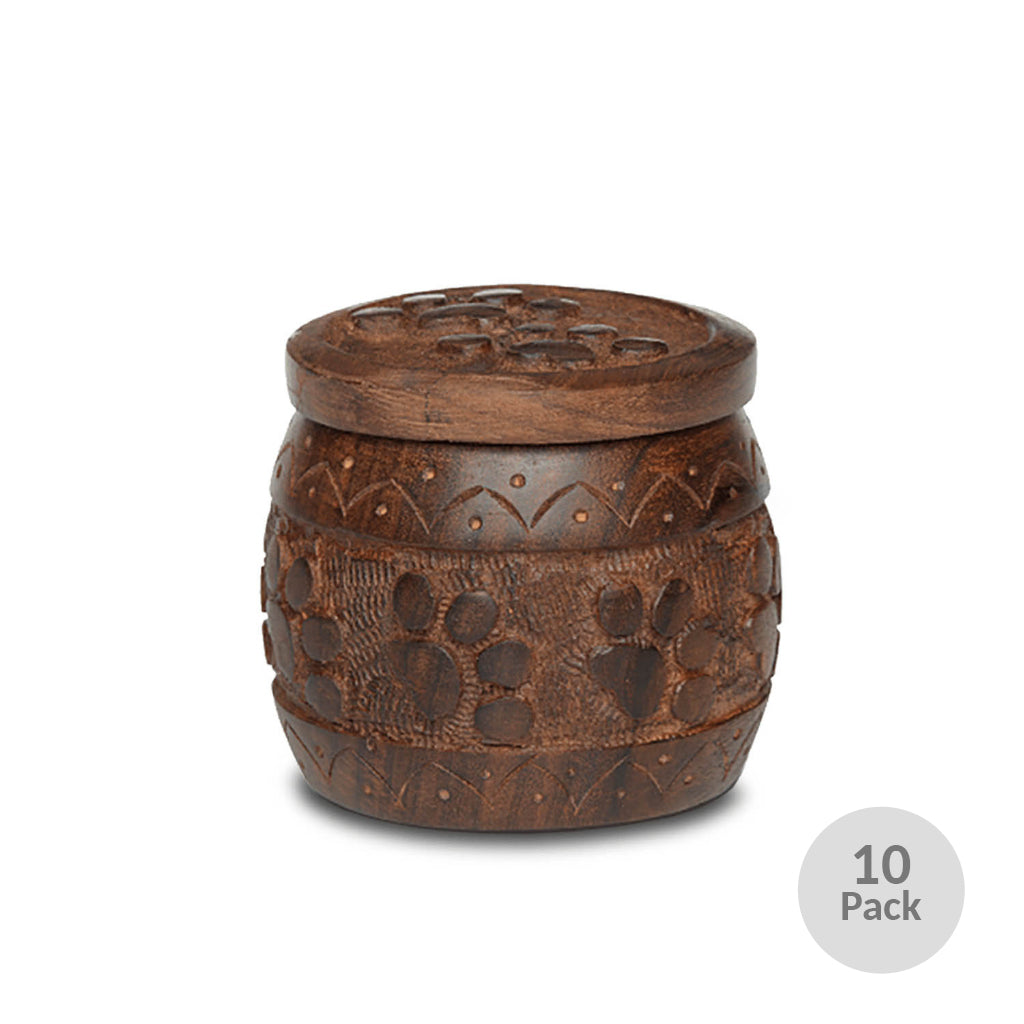 EXTRA SMALL Rosewood “Paw Pot” Urn -WA0017- Hand-Carved Paw Prints - 10 Pack