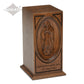 ADULT - Cherry Wood Handmade Carved Tower Urn with the Virgin Mary