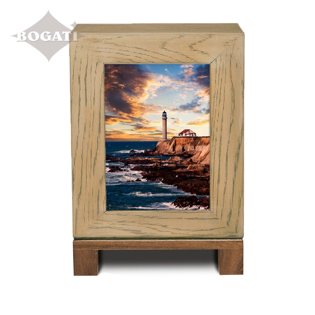 ADULT Rustic Style Photo Frame Urn - Lighthouse on the Rocky Shore