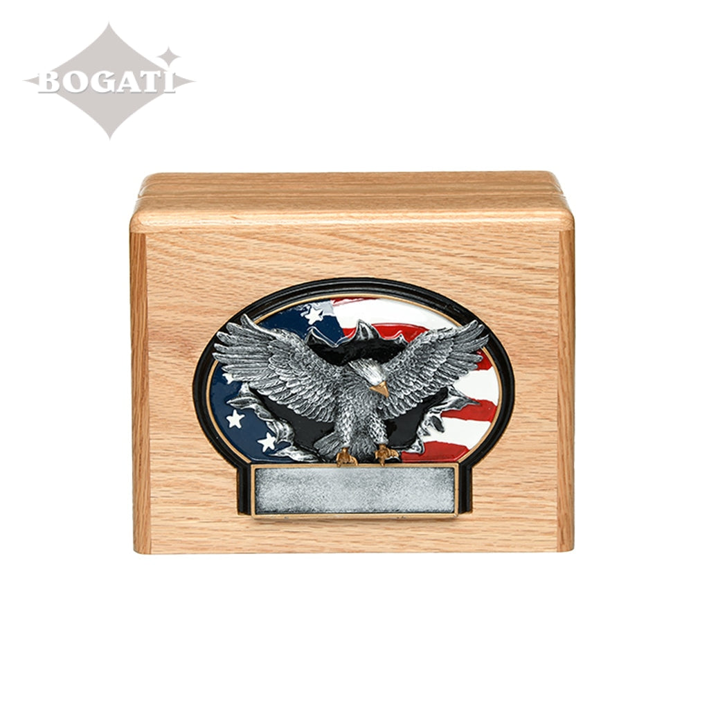 ADULT - Oak American Eagle Urn - USA Made - “The Patriot”