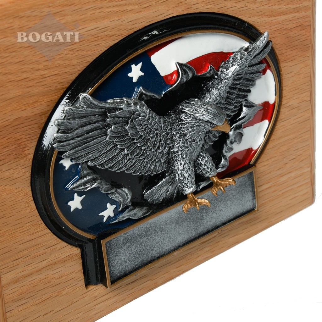 ADULT - Oak American Eagle Urn - USA Made - “The Patriot”