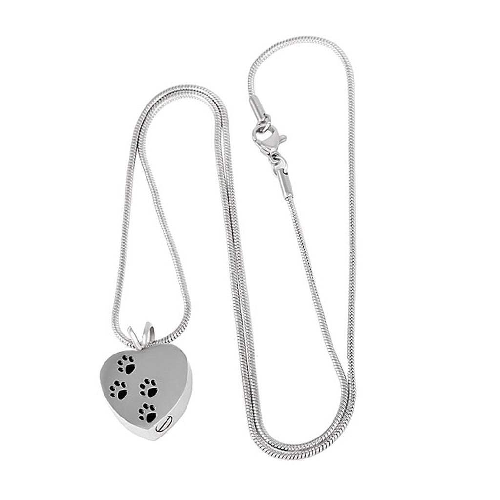 J-004 - Four Paw Print Heart- Silver-tone - Pendant with Chain  - Pack of 10