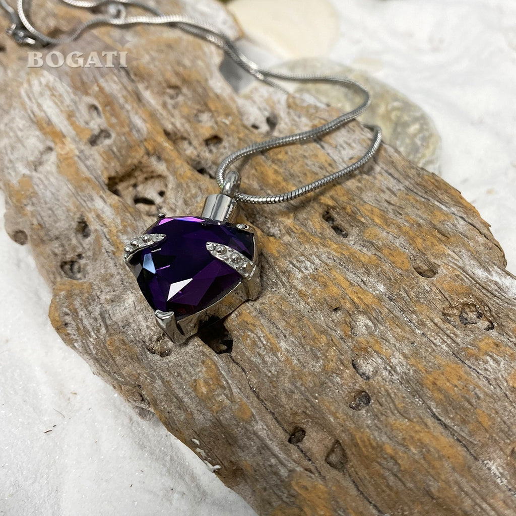 J-072 - Amethyst Heart with Crystals  - Pendant with Chain