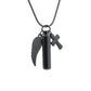 J-203 -  Black-tone Cylinder with Angel Wing and Cross - Pendant with Chain